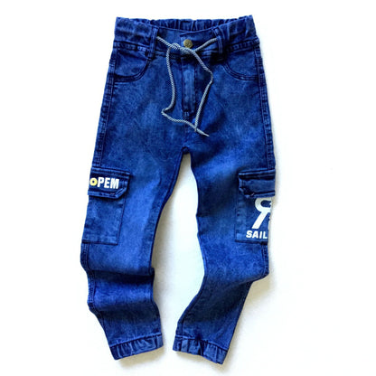 Industrial Monogram Print Multi-Pocket Utility Jeans