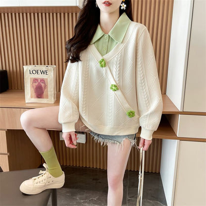 Plus Size Fake Two Pieces Sweater Women's Design Sense