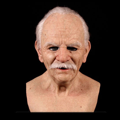 Realistic Old Man Halloween Mask | White Hair & Beard Full-Head Costume Headpiece