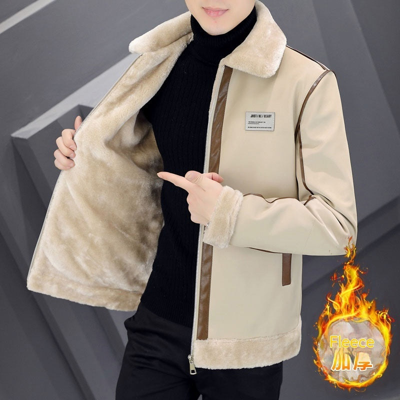 Coat Mens Warm Velvet Thickened Suede Leather Cotton-Padded Fur Integrated Supreme Comfort