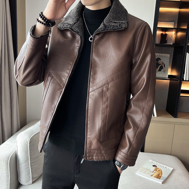 Hong Kong Style Velvet Padded Plus Size Mens Leather Jackets Urban Opulence