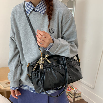 Retro Women's New Fashionable Korean Style Portable Bowling Bag Large Capacity