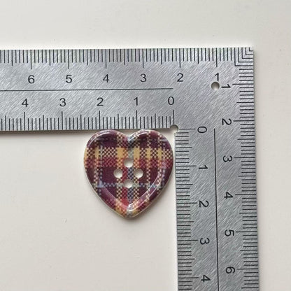 Cute Style Plaid Heart Button