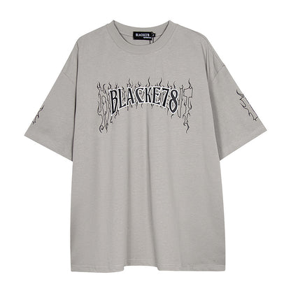 Creative Letters Flame Print T-shirt Men