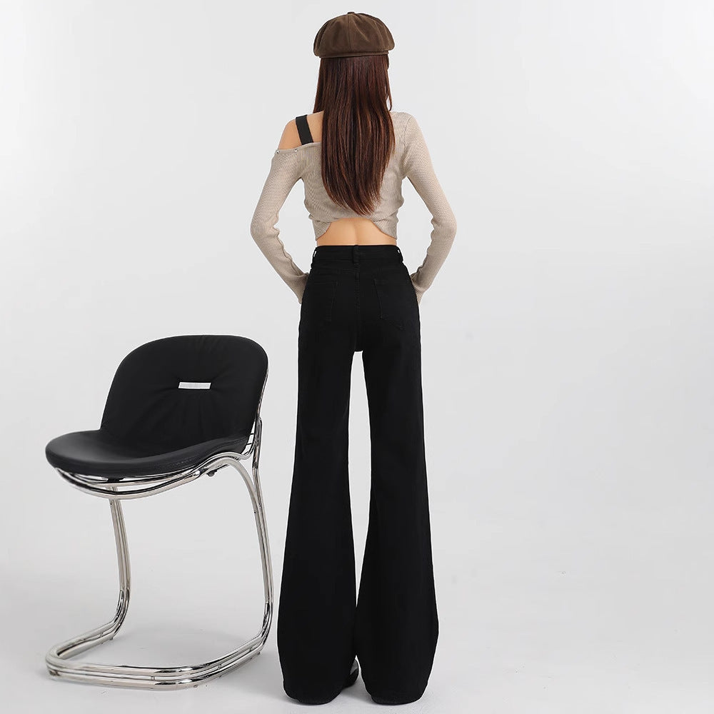 Loose Elastic Slim-fit Flared Straight Pants