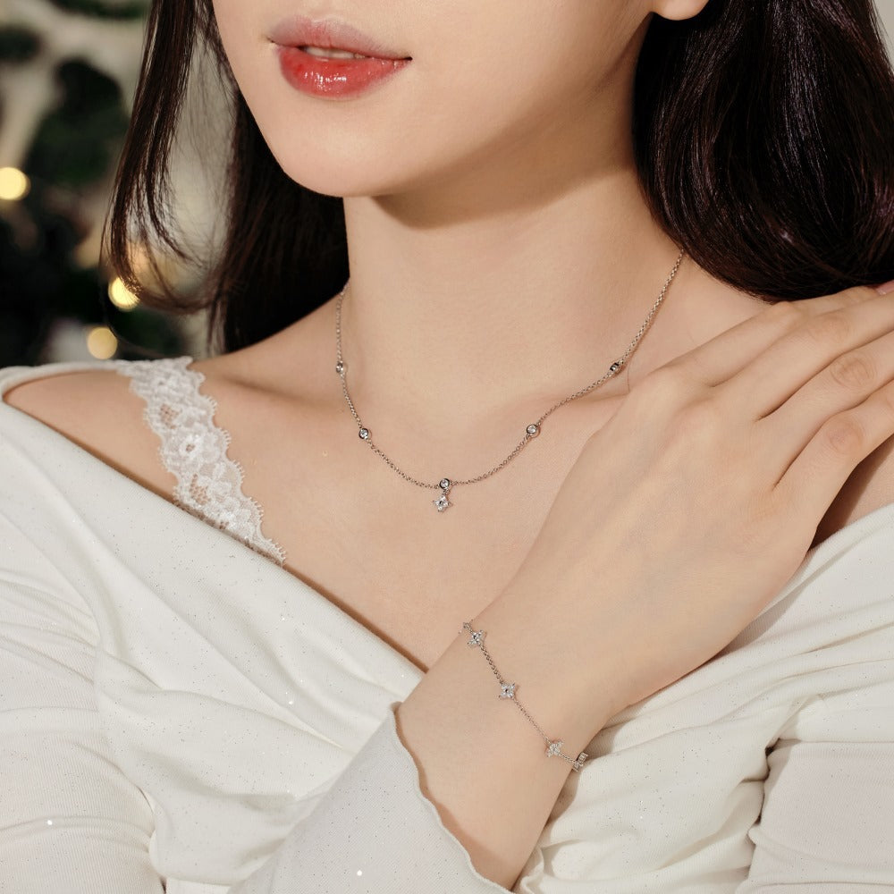 S925 Sterling Silver Necklace Bracelet Female Starry Design Zircon