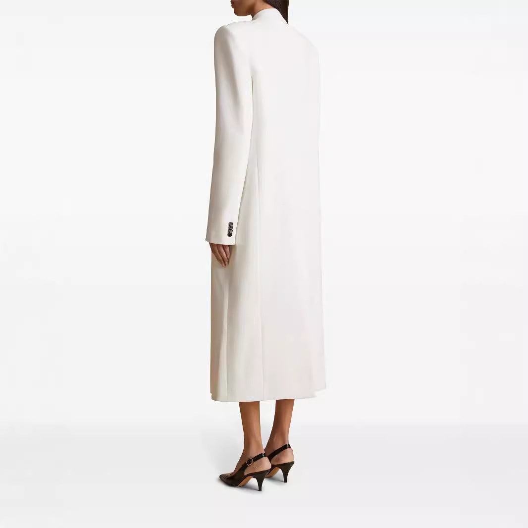 One Button Oblique Cut Extended Solid Color Long Sleeve Jacket Suit