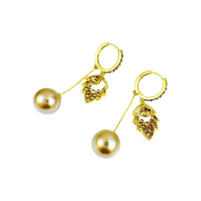 French Entry Lux High-grade Coffee Color Full Diamond Leaf Pearl Earrings