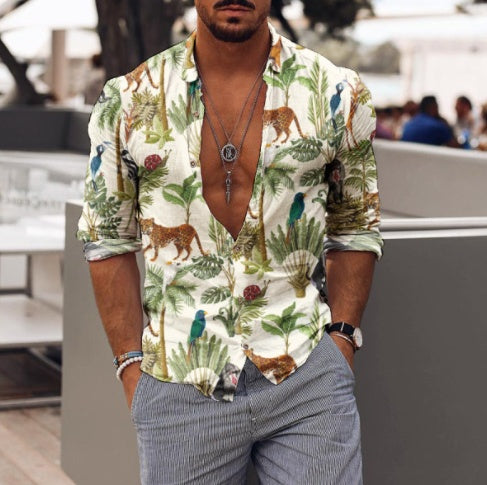 Romantic Floral Print Casual Holiday Lapel Shirt