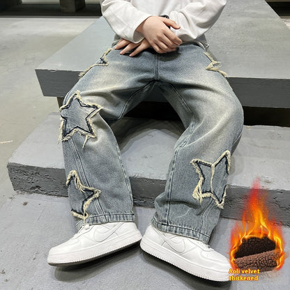 Iconic Wide-Leg Pentagram Appliqué Denim