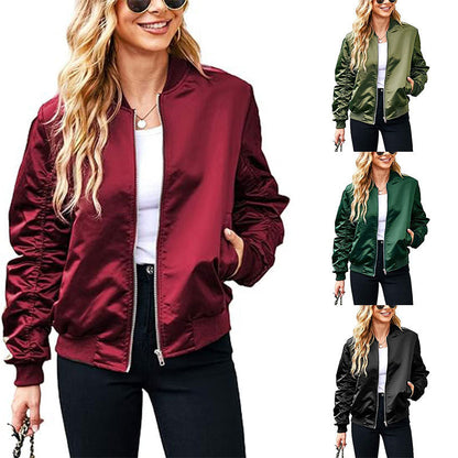 Women's Zipper Casual Jacket Coat Large Profile With Pockets Autumn Clothing Fashion