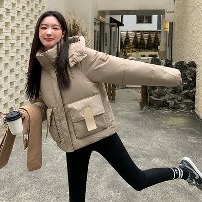 Down Cotton-padded Women's Thickened Short Chic Hooded Jacket