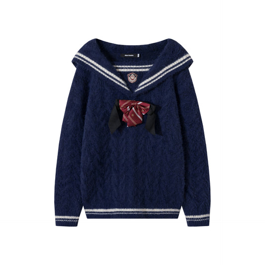 British Retro College Style Bow Sailor Collar Sweater
