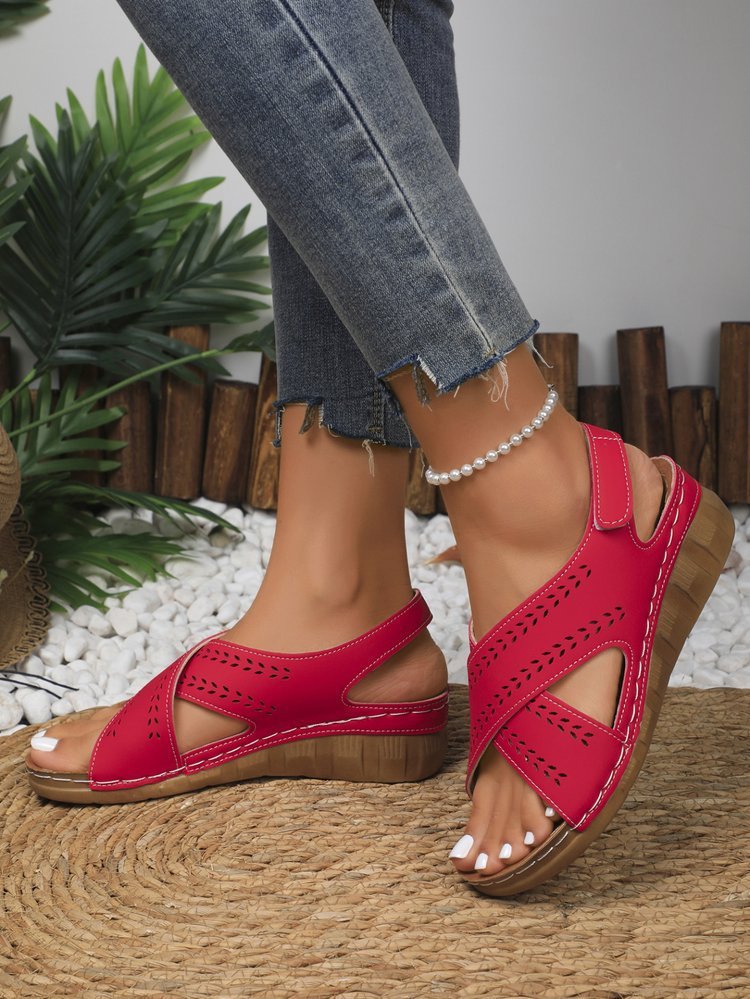 Plus Size Wedge Women's Back Strap Velcro Sandals