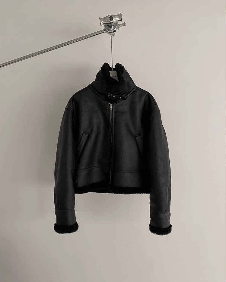 South Korea Fur Integrated Cotton Coat Loose Suede Lambswool Jacket Opulent Warmth