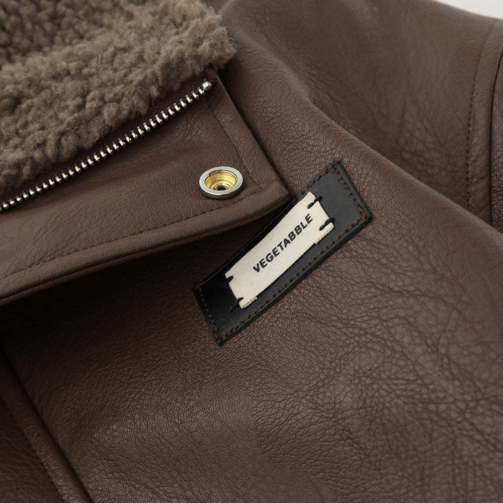 American Retro Autumn Winter Mens Loose Warm PU Leather Jacket Heritage Comfort