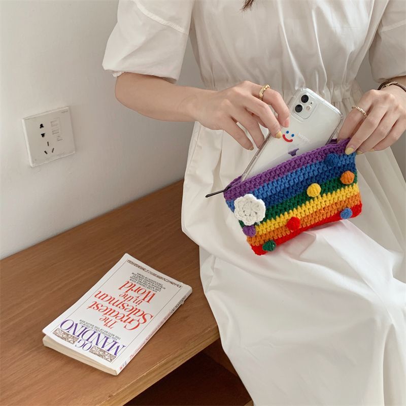 Super Cute Rainbow Knitted Coin Purse