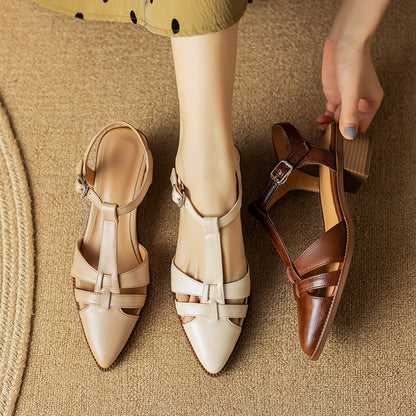 French Retro Roman Closed Toe Sandals For Women