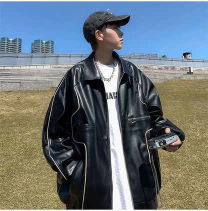 Spring Autumn Leather Coat Men Timeless Transitional Layer