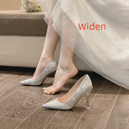 Large Size High Heel Stiletto Champagne Bridal Shoes