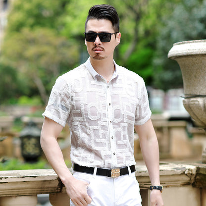 Slim Fit Hollow Embroidered Non-Iron Summer Shirt