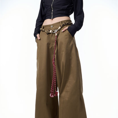 Retro Matchet Pants Casual Pants For Women With Belt