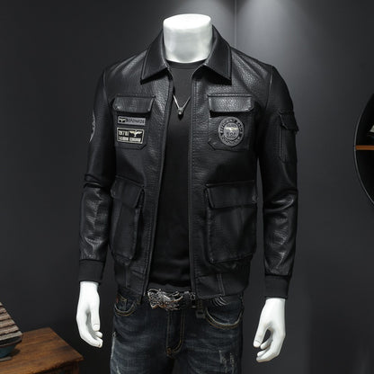 Autumn Winter New Mens Casual Leather Coat Slim Fit Mastery