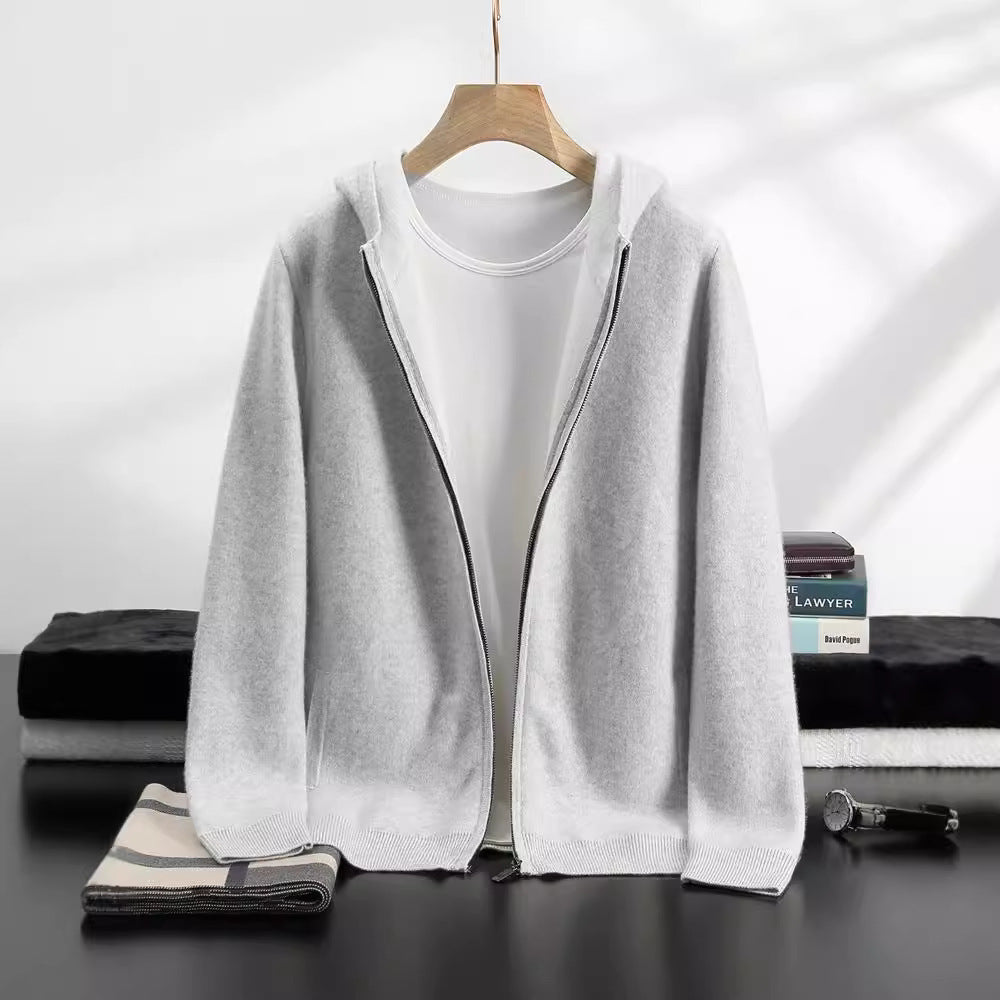 Mens Hooded Loose Casual Knitted Wool Sweater Cardigan Coat Relaxed Texture