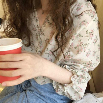 Flare Sleeve Collar Chiffon Top For Women