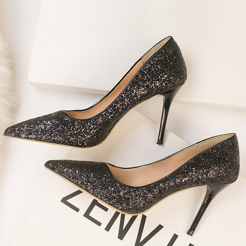 Women's Low-cut Pointed Toe Gradient Sequin High Heels
