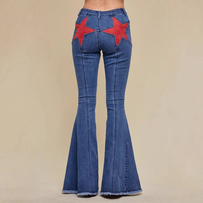 High Quality Sexy Women's Stitching Five-pointed Star Stretch Jeans