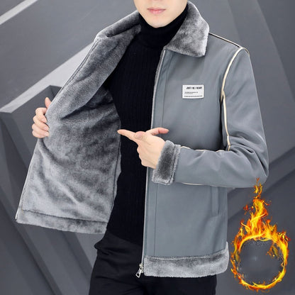 Coat Mens Warm Velvet Thickened Suede Leather Cotton-Padded Fur Integrated Supreme Comfort