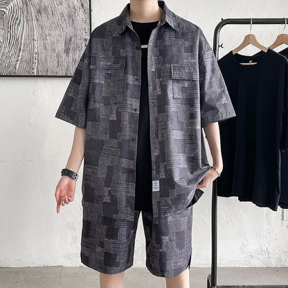 Hong Kong Style Five-Point Retro Trendy Two-Piece Suit