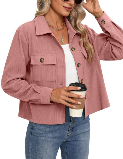 Women's Fashion Casual Short Short Corduroy Button Jacket