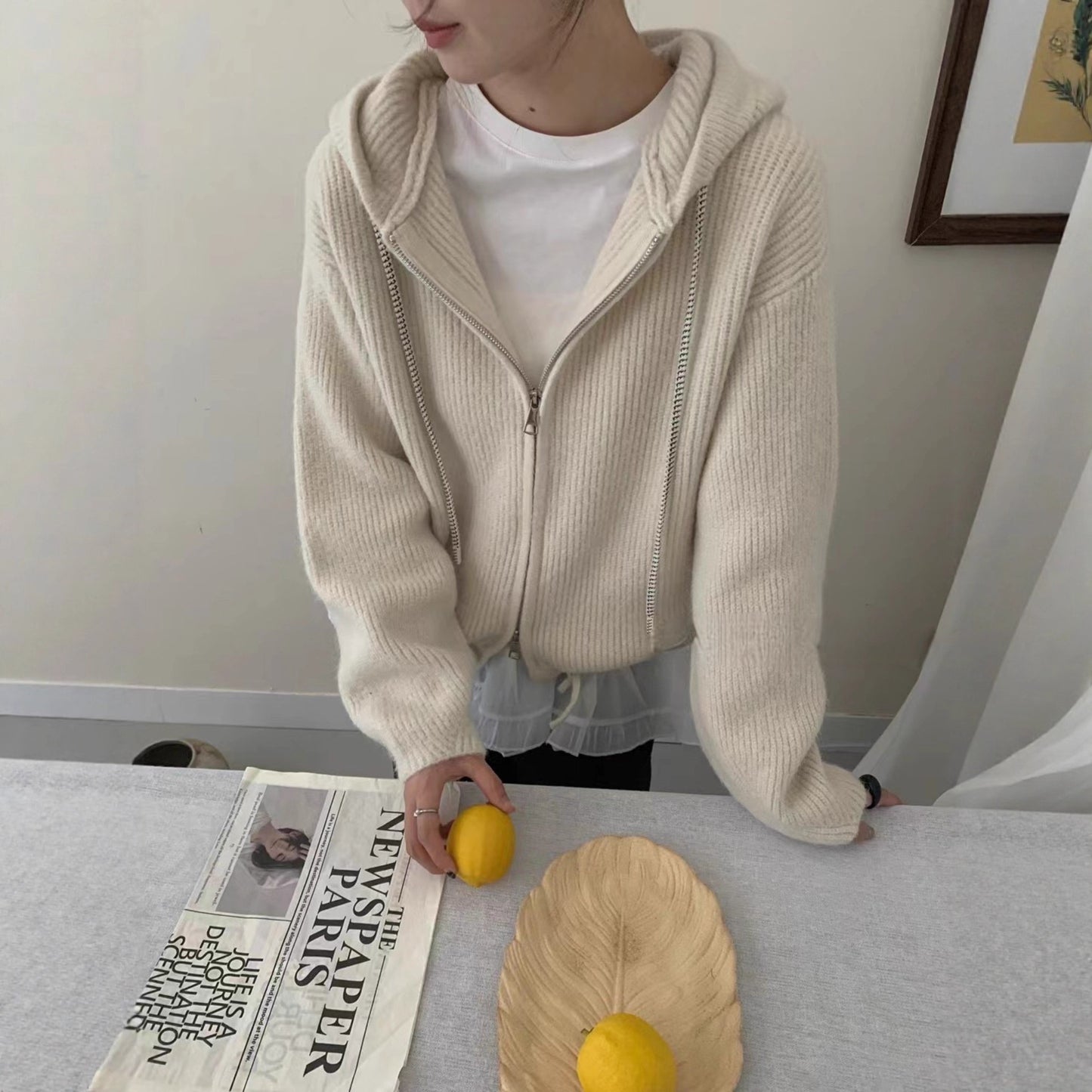 Double Zipper Hooded Knitted Niche Sweater Coat