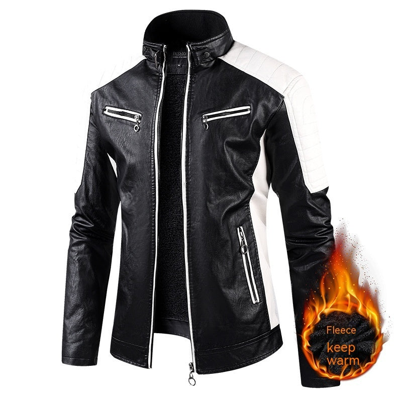 European Size Autumn Winter Leisure Leather Mens Coat Fleece-Lined Continental Comfort