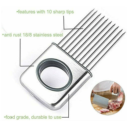Stainless Steel Onion Holder & Slicer | Safe Tomato & Vegetable Cutting Guide