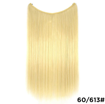 22 inches Invisible Wire No Clips in Hair Extensions Secret Fish Line Hairpieces Silky Straight Synthetic