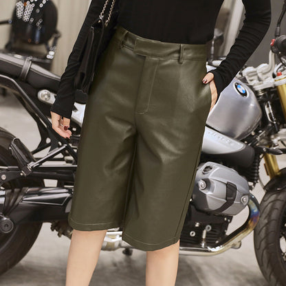 Five-point Leather Pants Women Fashion Pants Korean Version
