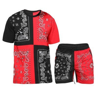Athletic Color Match Short Sleeve Two-Piece Sports Suit