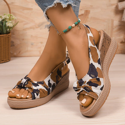 Women's Plus Size Hemp Rope Bow Wedge Casual Sandals