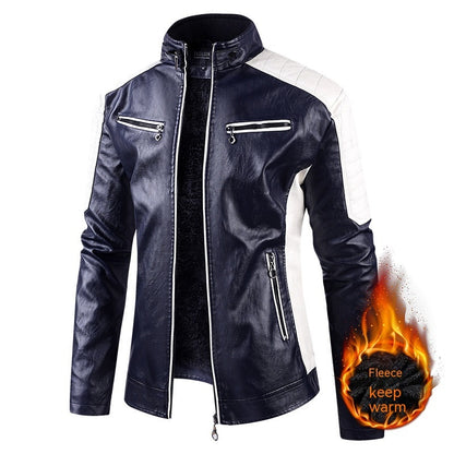 European Size Autumn Winter Leisure Leather Mens Coat Fleece-Lined Continental Comfort