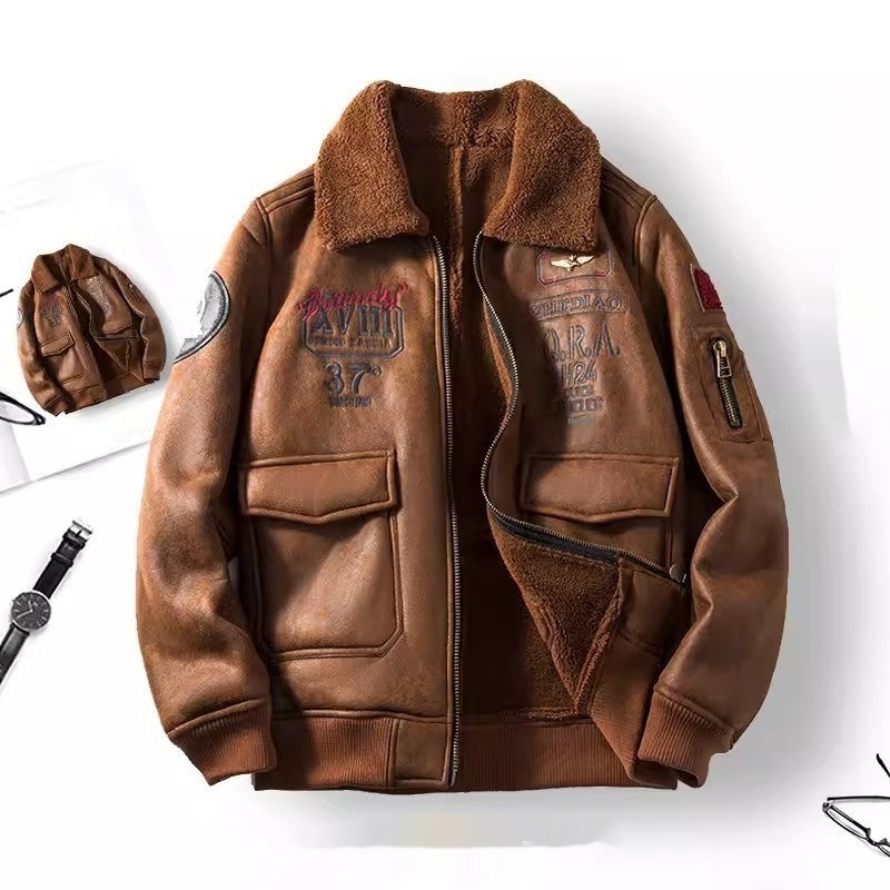 Lambswool Fleece-Lined Thickened Suede Fabric Jacket Plush Elegance