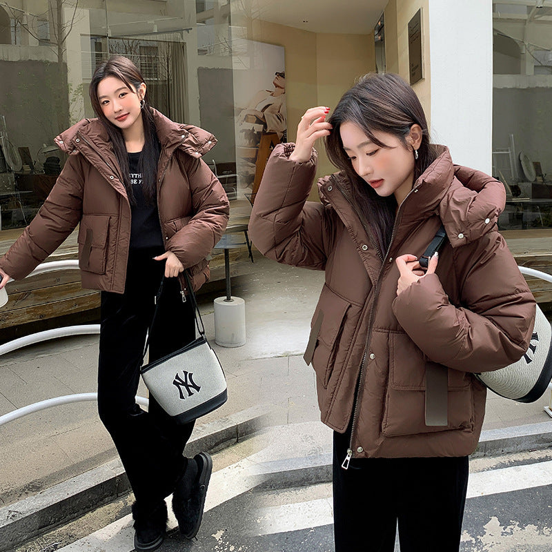 Down Cotton-padded Women's Thickened Short Chic Hooded Jacket