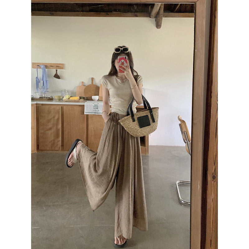 Elastic High Waist Lace-up Draped Casual Pants