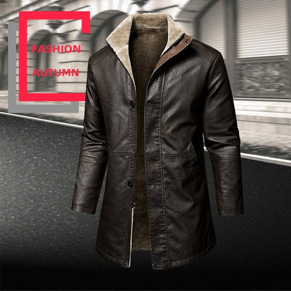 Mens Leather Extended Plus Size PU Leather Coat Inclusive Reach
