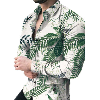 Bold Large Floral Print Casual Long Sleeve Shirt