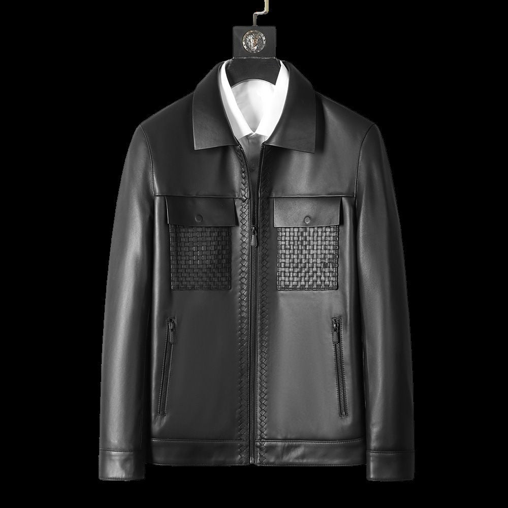 Genuine Leather Short Lapels Sheepskin Business Trends Handsome Jacket Coat Luxe Professional