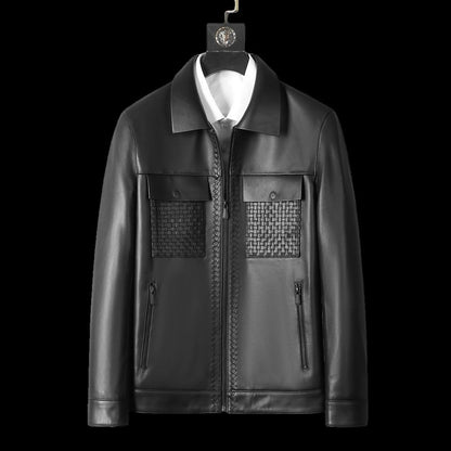 Genuine Leather Short Lapels Sheepskin Business Trends Handsome Jacket Coat Luxe Professional