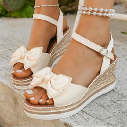 Wedge Summer Bow Buckle Peep Toe Sandals